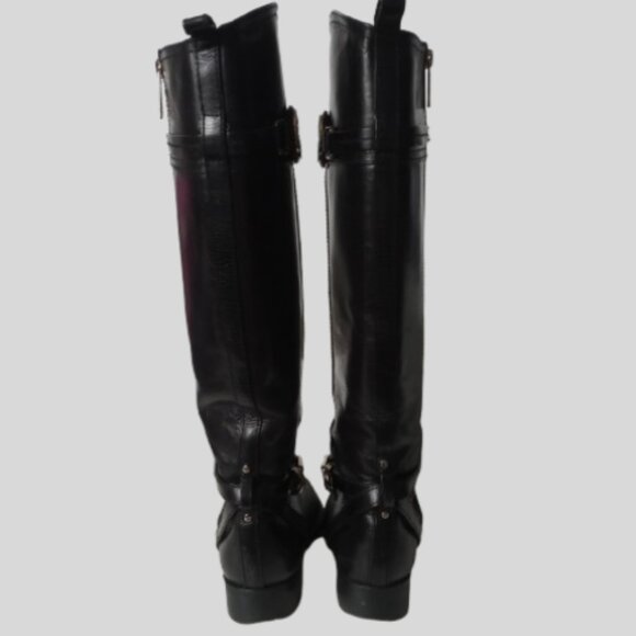 TORY BURCH LOGO CALISTA BLACK LEATHER KNEE HIGH EQUESTRIAN RIDING BOOTS 7.5 - Picture 6 of 10